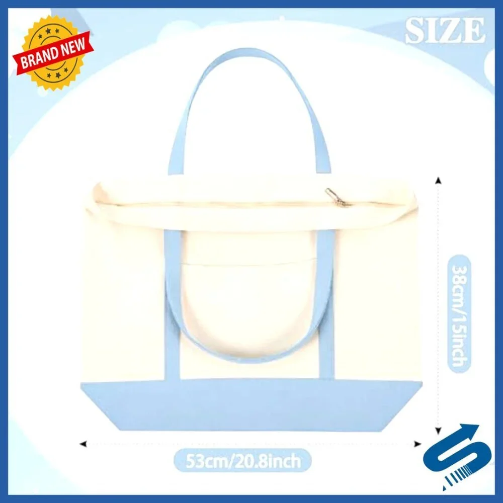 Large Canvas Tote Bags with Zipper Closure Reusable Grocery Shopping Bags Bulk